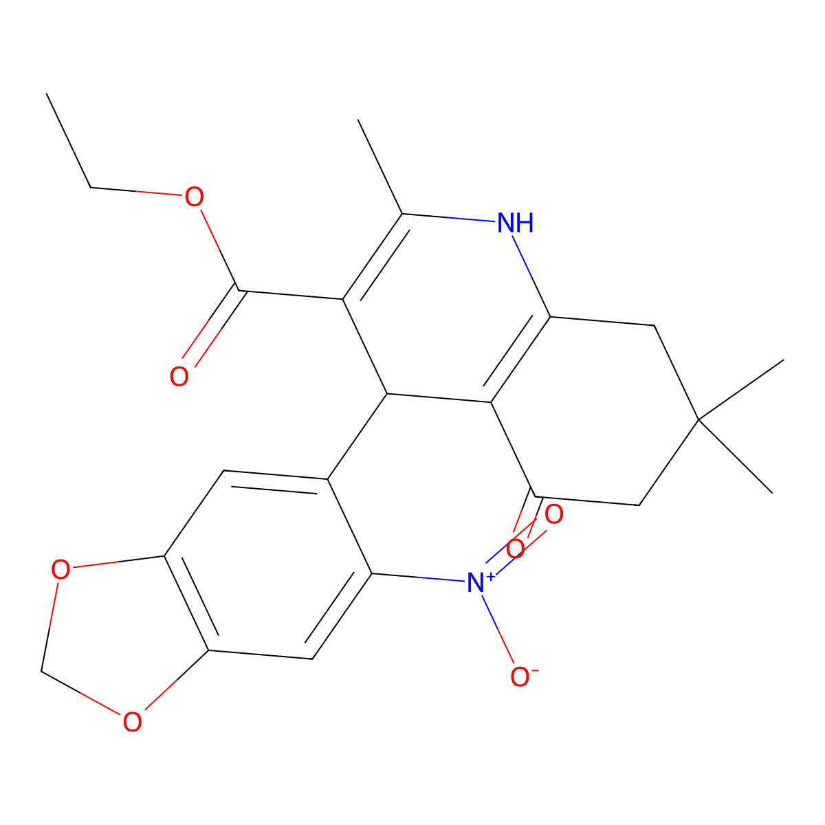 Ethyl 2,7,7-trimethyl-4-(6-nitro-1,3-benzodioxol-5-yl)-5-oxo-1,4,5,6,7,8-hexahydroquinoline-3-carboxylate molecular structure, CAS 292855-61-9