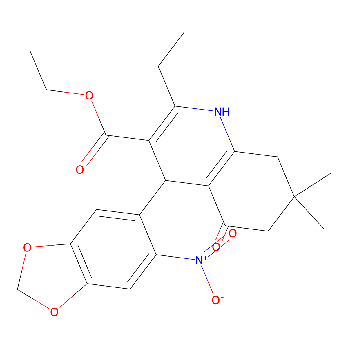 Ethyl 2-ethyl-7,7-dimethyl-4-(6-nitro-1,3-benzodioxol-5-yl)-5-oxo-1,4,5,6,7,8-hexahydroquinoline-3-carboxylate molecular structure, CAS 292855-62-0