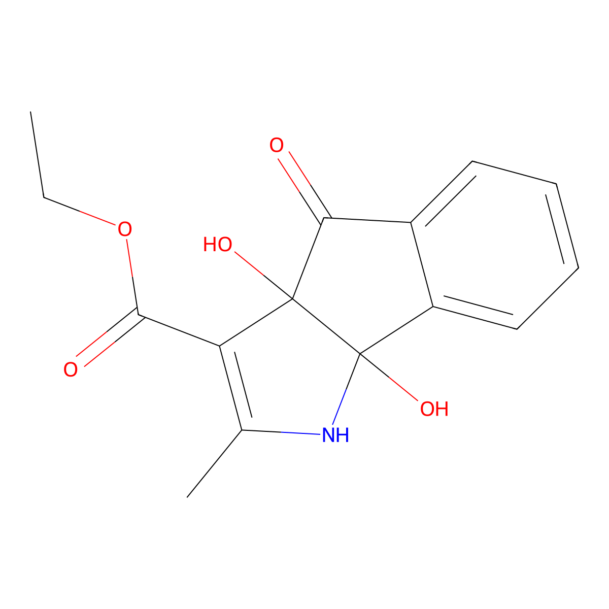 Ethyl 3a,8b-dihydroxy-2-methyl-4-oxo-1,3a,4,8b-tetrahydroindeno[1,2-b]pyrrole-3-carboxylate molecular structure, CAS 292855-66-4