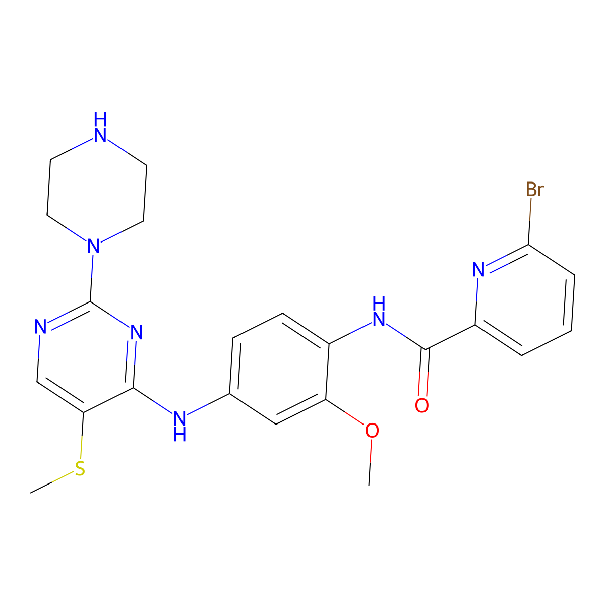 6-bromo-N-[2-methoxy-4-[(5-methylsulfanyl-2-piperazin-1-ylpyrimidin-4-yl)amino]phenyl]pyridine-2-carboxamide molecular structure, CAS 2928616-74-2