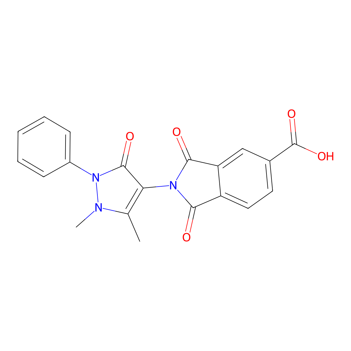 2-(1,5-dimethyl-3-oxo-2-phenyl-2,3-dihydro-1H-pyrazol-4-yl)-1,3-dioxoisoindoline-5-carboxylic acid molecular structure, CAS 292870-53-2