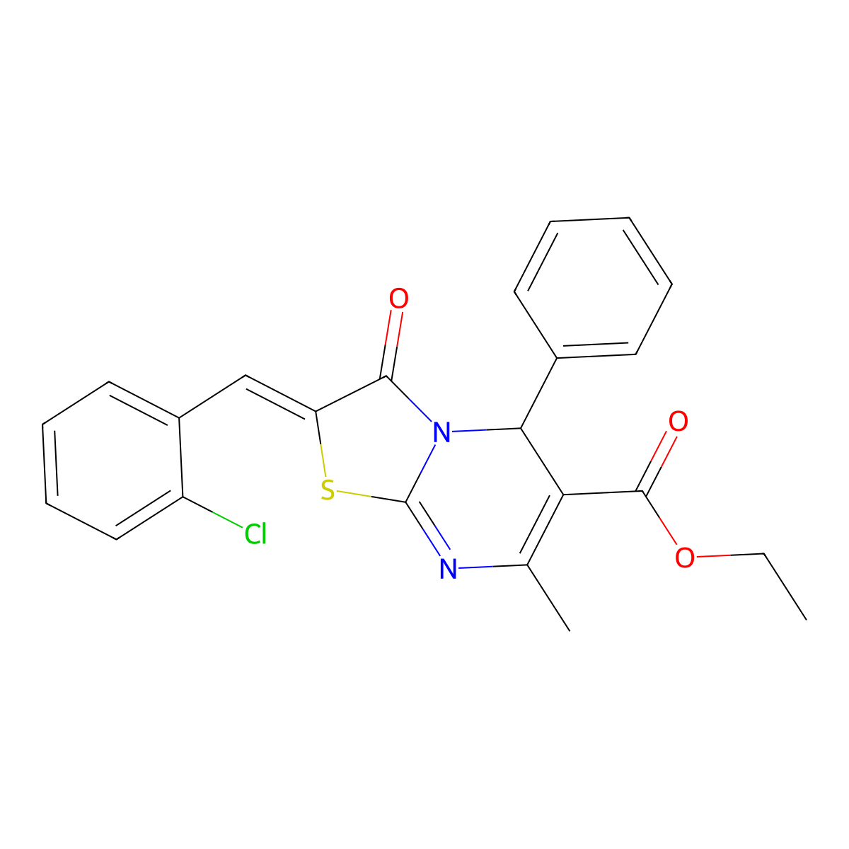 Ethyl 2-[(2-chlorophenyl)methylene]-2,3-dihydro-7-methyl-3-oxo-5-phenyl-5H-thiazolo[3,2-a]pyrimidine-6-carboxylate molecular structure, CAS 292871-30-8