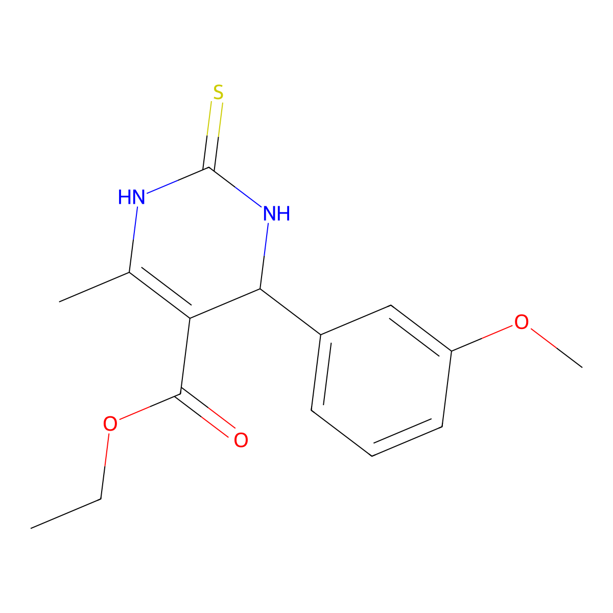 Ethyl 4-(3-methoxyphenyl)-6-methyl-2-thioxo-1,2,3,4-tetrahydropyrimidine-5-carboxylate molecular structure, CAS 292871-43-3