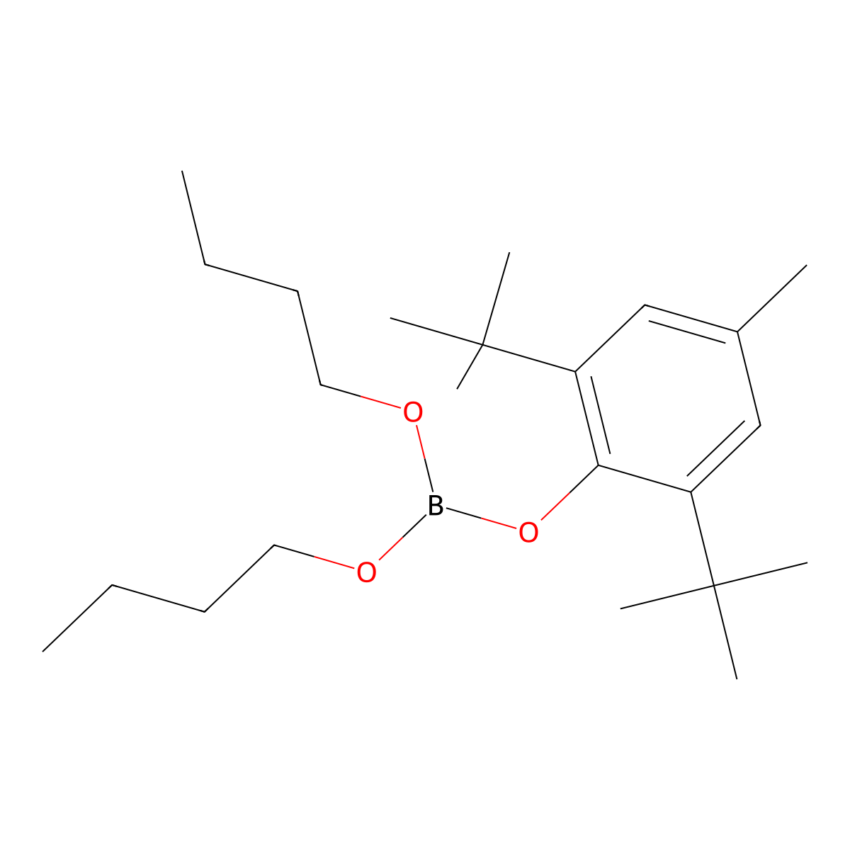 Dibutyl 2,6-di-tert-butyl-4-tolyl orthoborate molecular structure, CAS 2929-85-3