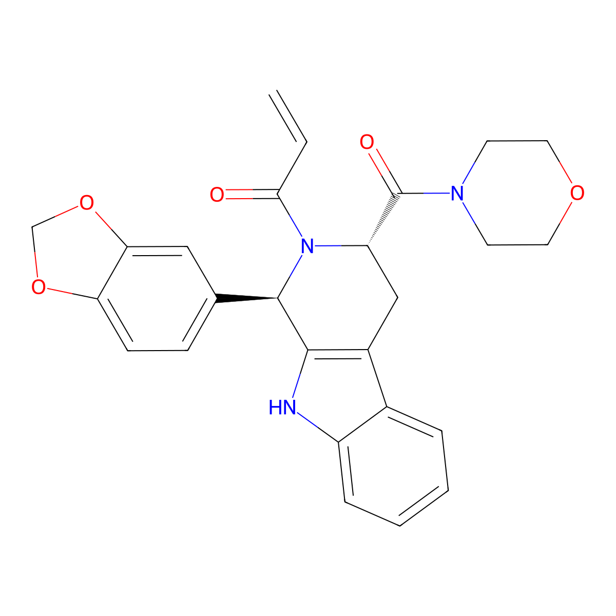 1-[(1R,3S)-1-(1,3-benzodioxol-5-yl)-3-(morpholine-4-carbonyl)-1,3,4,9-tetrahydropyrido[3,4-b]indol-2-yl]prop-2-en-1-one molecular structure, CAS 2929223-35-6