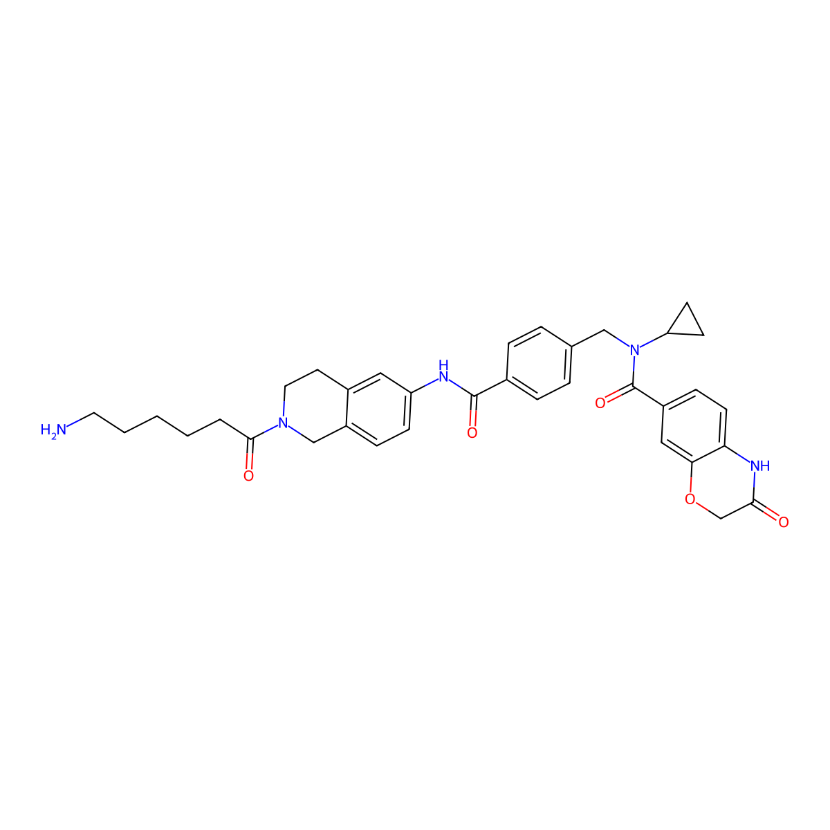 N-[[4-[[2-(6-aminohexanoyl)-3,4-dihydro-1H-isoquinolin-6-yl]carbamoyl]phenyl]methyl]-N-cyclopropyl-3-oxo-4H-1,4-benzoxazine-7-carboxamide molecular structure, CAS 2929304-05-0