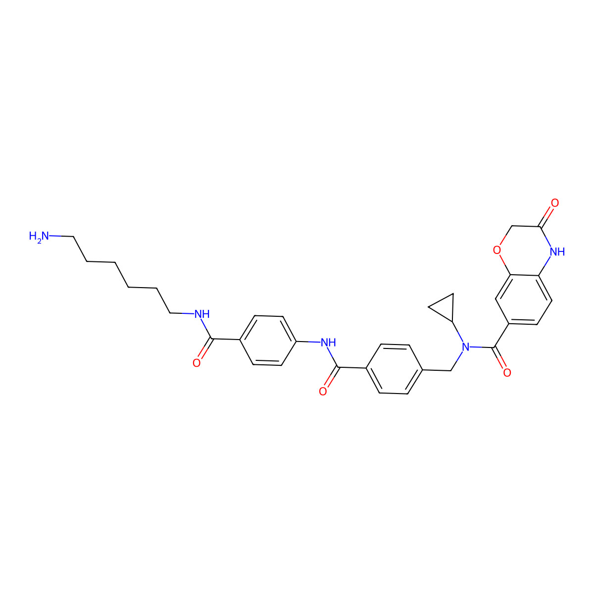 N-[[4-[[4-(6-aminohexylcarbamoyl)phenyl]carbamoyl]phenyl]methyl]-N-cyclopropyl-3-oxo-4H-1,4-benzoxazine-7-carboxamide molecular structure, CAS 2929304-60-7