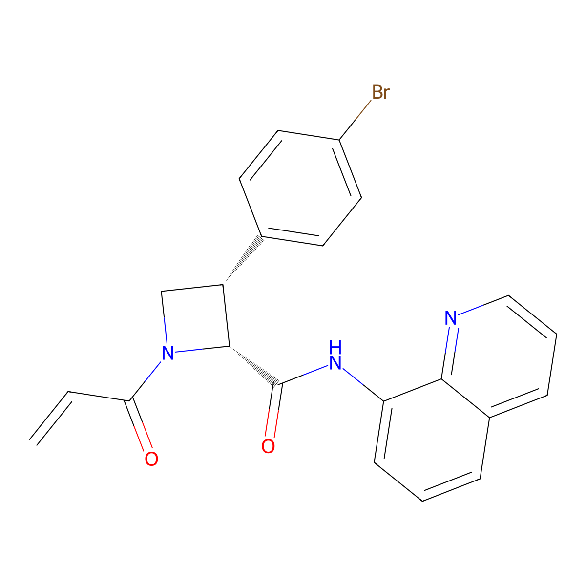 (2R,3S)-3-(4-bromophenyl)-1-prop-2-enoyl-N-quinolin-8-ylazetidine-2-carboxamide molecular structure, CAS 2929308-79-0