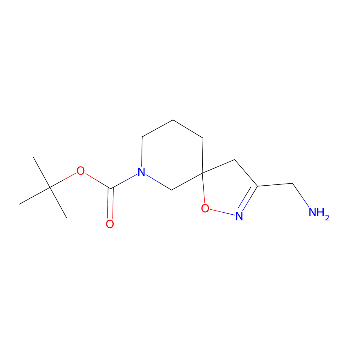 Tert-butyl 3-(aminomethyl)-1-oxa-2,7-diazaspiro[4.5]dec-2-ene-7-carboxylate molecular structure, CAS 2930014-45-0