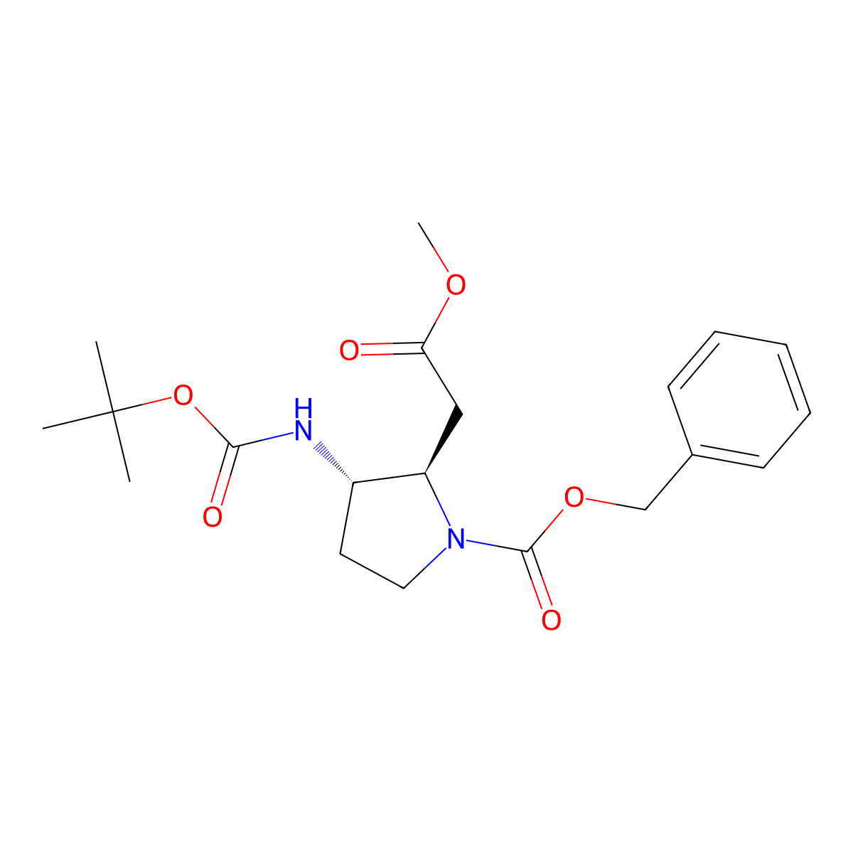 benzyl (2R,3S)-2-(2-methoxy-2-oxoethyl)-3-[(2-methylpropan-2-yl)oxycarbonylamino]pyrrolidine-1-carboxylate molecular structure, CAS 2931889-73-3