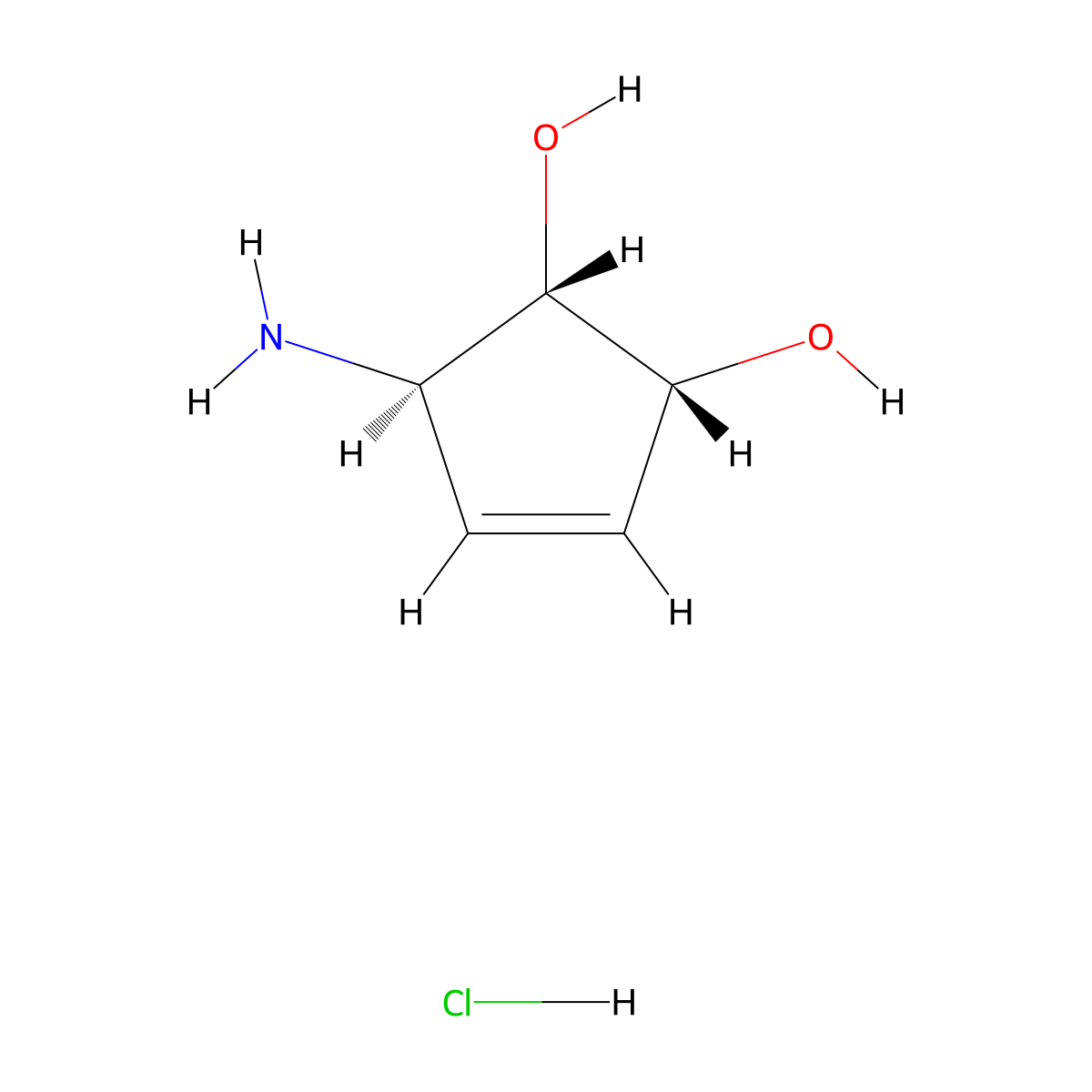 (1S,2R,5R)-5-aminocyclopent-3-ene-1,2-diol;hydrochloride molecular structure, CAS 2931889-79-9