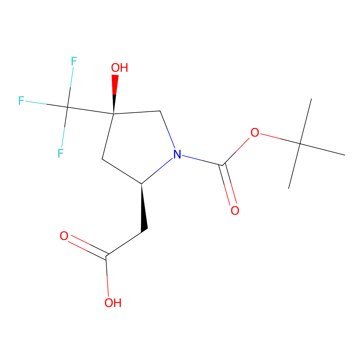 2-[(2R,4R)-1-[(tert-butoxy)carbonyl]-4-hydroxy-4-(trifluoromethyl)pyrrolidin-2-yl]acetic acid molecular structure, CAS 2931889-84-6