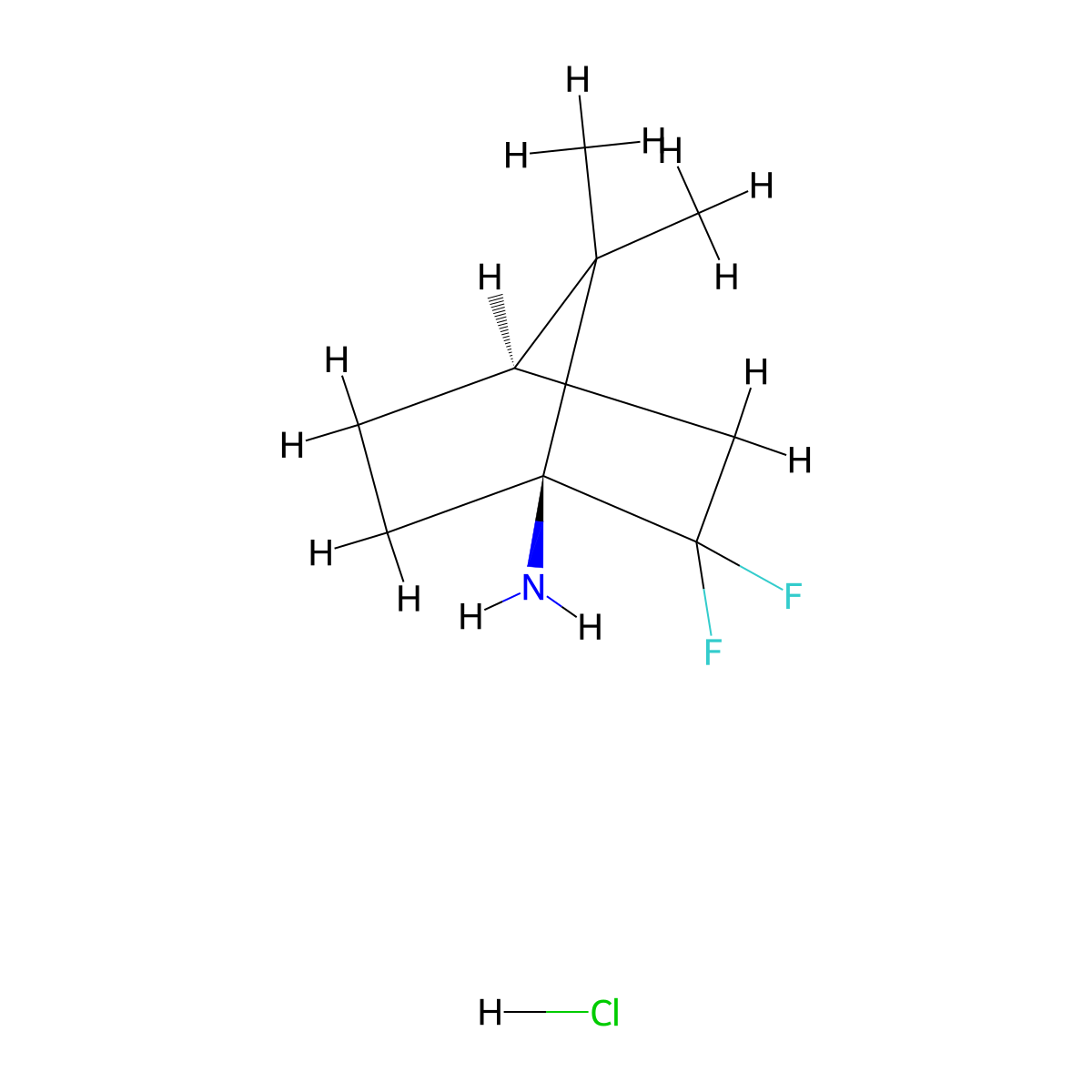 (1S,4R)-2,2-difluoro-7,7-dimethylbicyclo[2.2.1]heptan-1-amine hydrochloride molecular structure, CAS 2931889-94-8