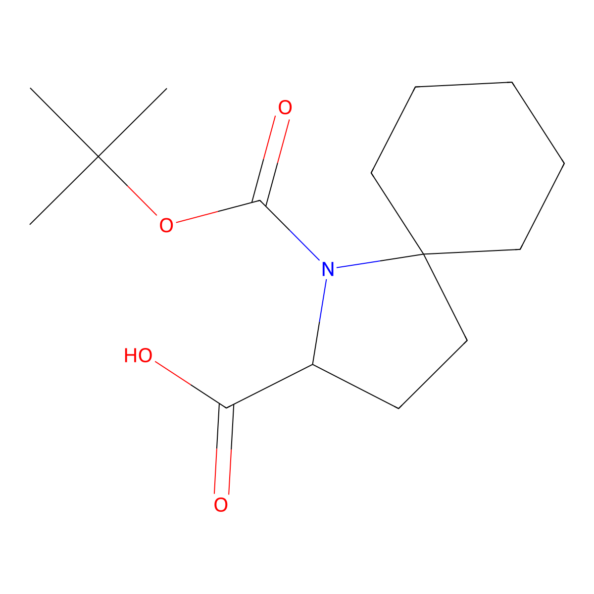 1-[(2-Methylpropan-2-yl)oxycarbonyl]-1-azaspiro[4.5]decane-2-carboxylic acid molecular structure, CAS 2932438-58-7