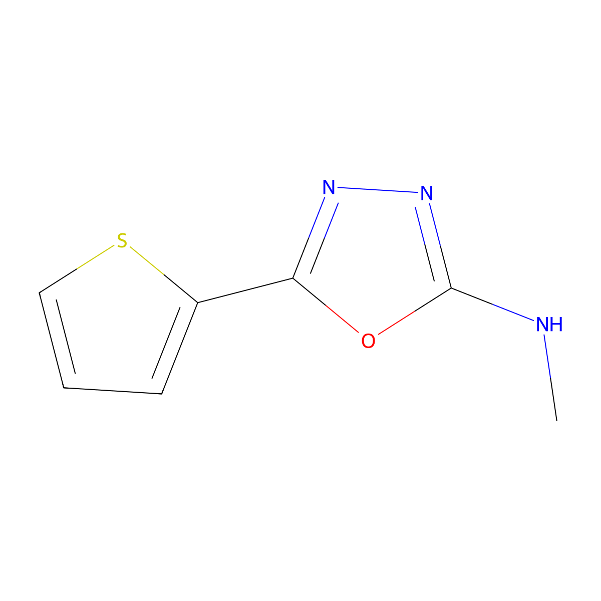 N-methyl-5-(thiophen-2-yl)-1,3,4-oxadiazol-2-amine molecular structure, CAS 2932438-77-0