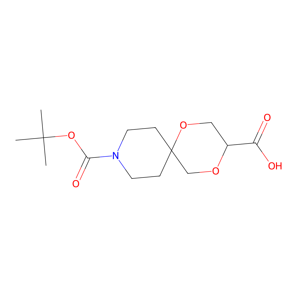 9-[(2-Methylpropan-2-yl)oxycarbonyl]-1,4-dioxa-9-azaspiro[5.5]undecane-3-carboxylic acid molecular structure, CAS 2932438-78-1