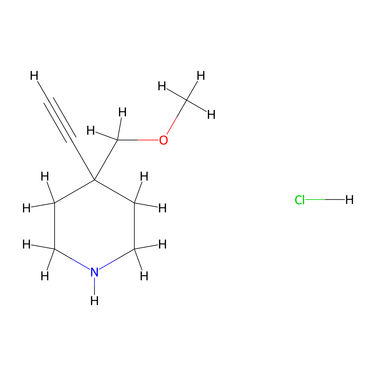 4-Ethynyl-4-(methoxymethyl)piperidine hydrochloride molecular structure, CAS 2932439-11-5