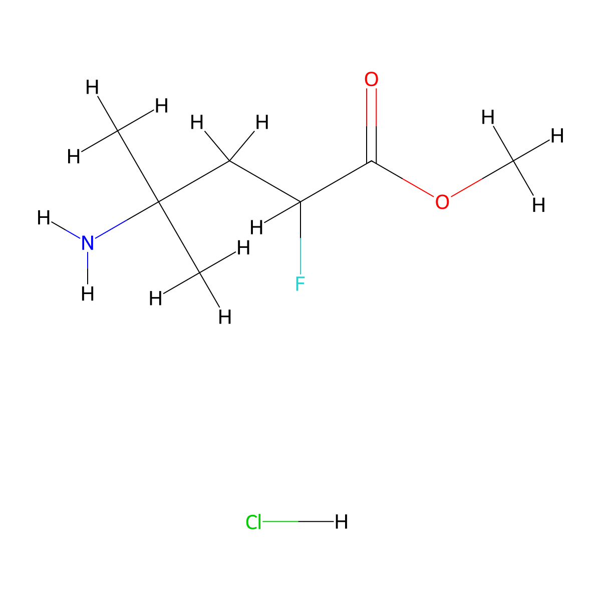 Methyl 4-amino-2-fluoro-4-methylpentanoate hydrochloride molecular structure, CAS 2932439-13-7