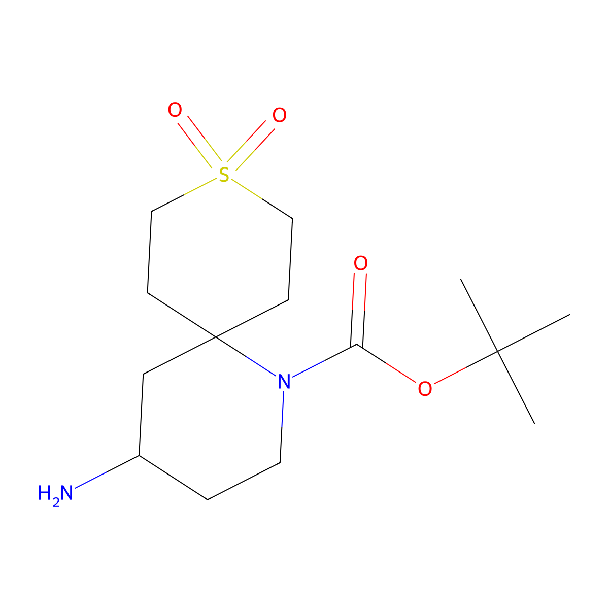 Tert-butyl 4-amino-9,9-dioxo-9lambda6-thia-1-azaspiro[5.5]undecane-1-carboxylate molecular structure, CAS 2932439-17-1