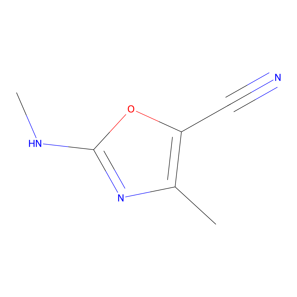 4-Methyl-2-(methylamino)-1,3-oxazole-5-carbonitrile molecular structure, CAS 2932439-27-3