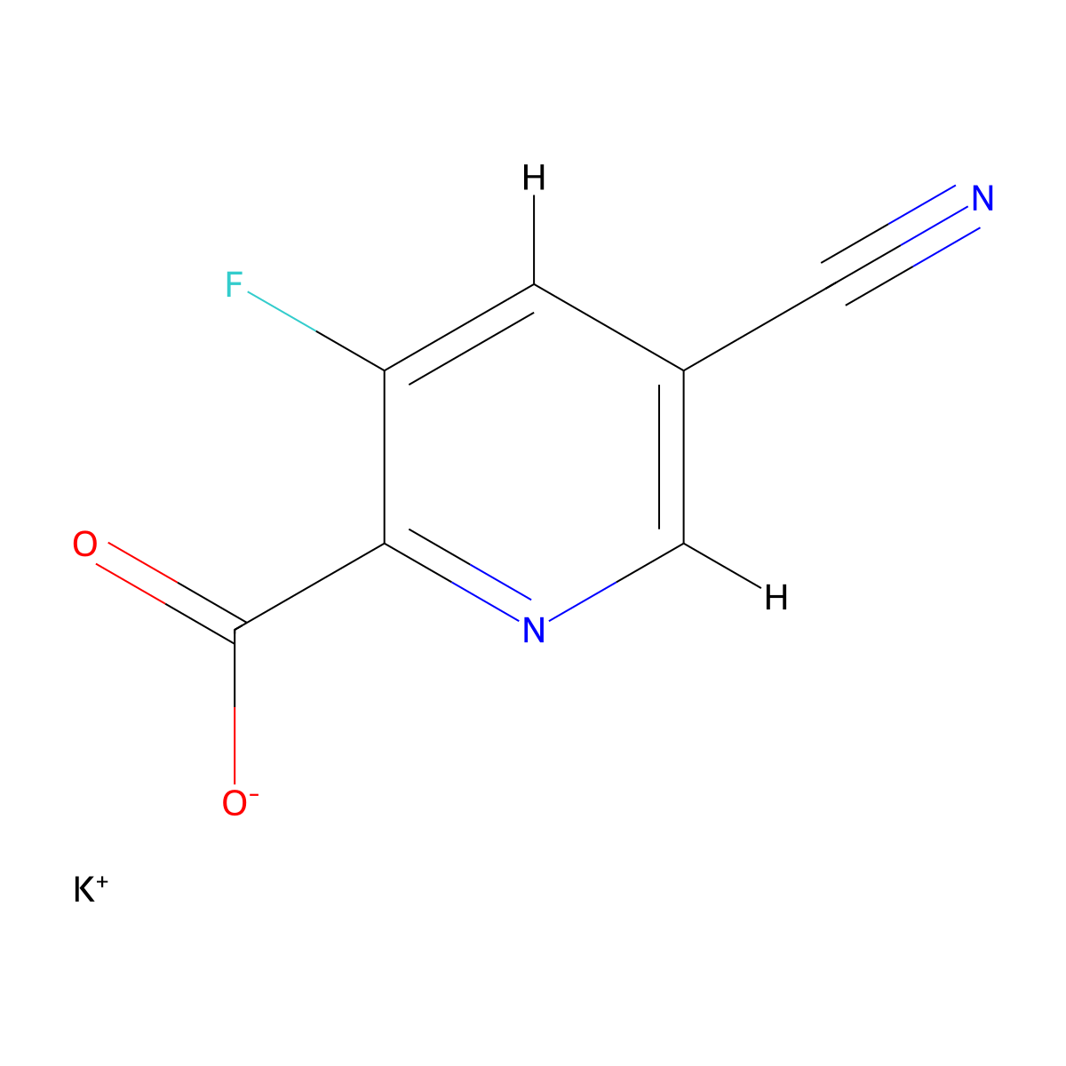 Potassium 5-cyano-3-fluoropyridine-2-carboxylate molecular structure, CAS 2932439-45-5