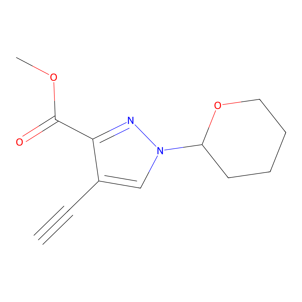 methyl 4-ethynyl-1-(oxan-2-yl)-1H-pyrazole-3-carboxylate molecular structure, CAS 2932439-49-9