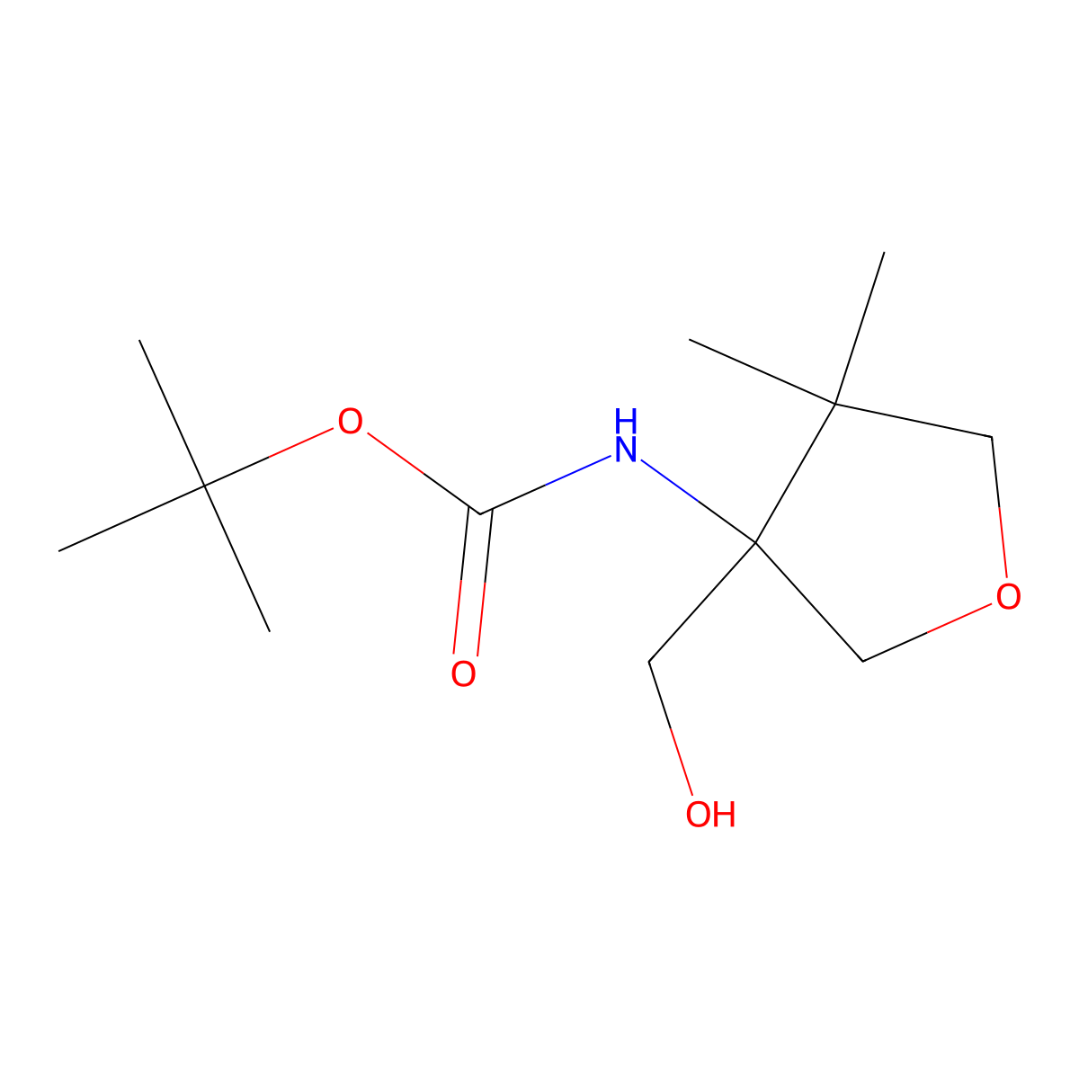 tert-butyl N-[3-(hydroxymethyl)-4,4-dimethyloxolan-3-yl]carbamate molecular structure, CAS 2932439-53-5