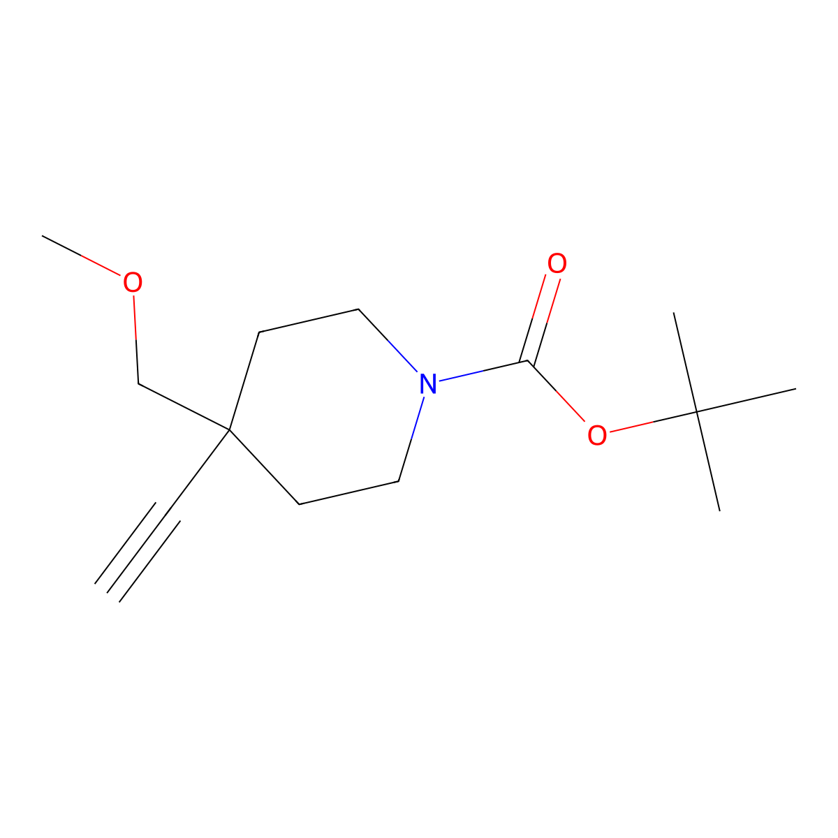 Tert-butyl 4-ethynyl-4-(methoxymethyl)piperidine-1-carboxylate molecular structure, CAS 2932439-66-0