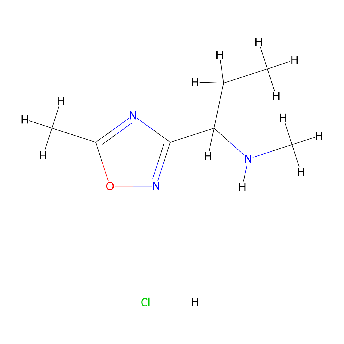 Methyl[1-(5-methyl-1,2,4-oxadiazol-3-yl)propyl]amine hydrochloride molecular structure, CAS 2932440-41-8