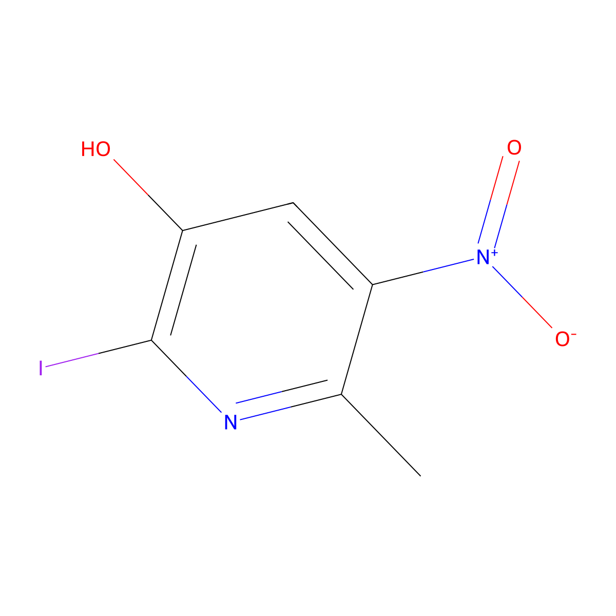 2-Iodo-6-methyl-5-nitropyridin-3-ol molecular structure, CAS 2932440-69-0