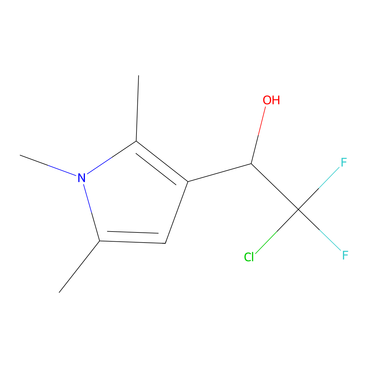 2-chloro-2,2-difluoro-1-(1,2,5-trimethyl-1H-pyrrol-3-yl)ethan-1-ol molecular structure, CAS 2932440-79-2