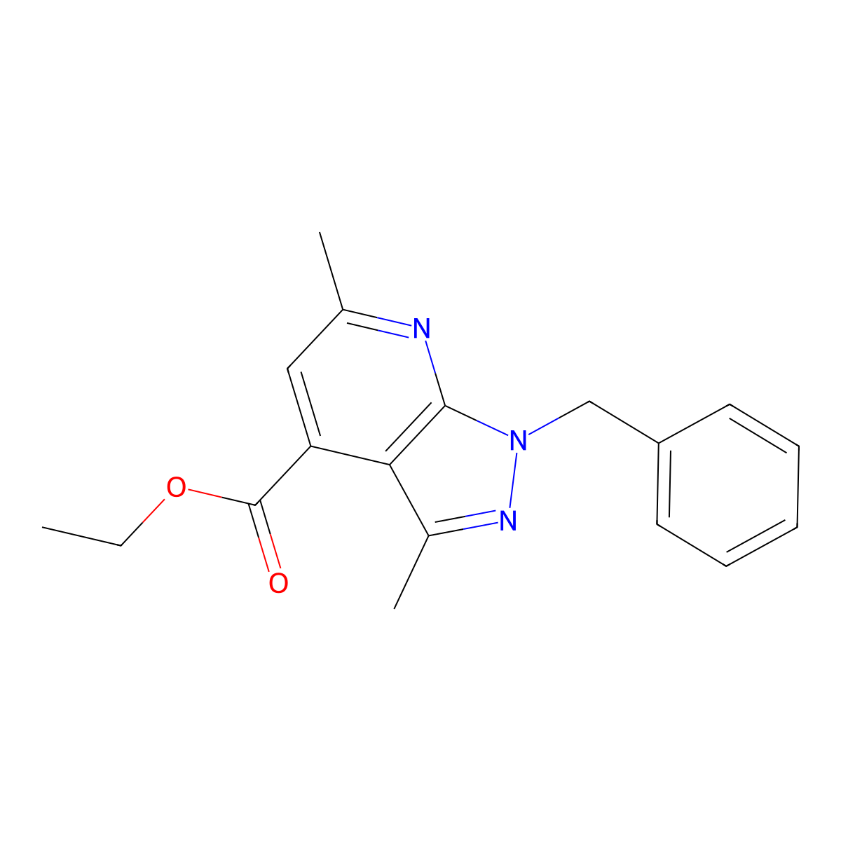 ethyl 1-benzyl-3,6-dimethyl-1H-pyrazolo[3,4-b]pyridine-4-carboxylate molecular structure, CAS 2932441-17-1