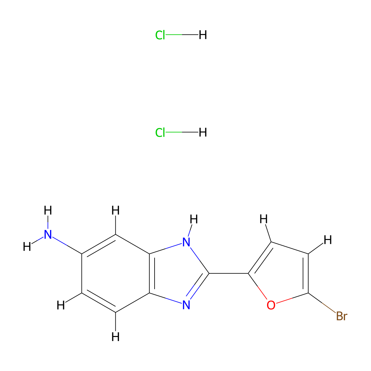 2-(5-bromofuran-2-yl)-1H-1,3-benzodiazol-5-amine dihydrochloride molecular structure, CAS 2932441-50-2