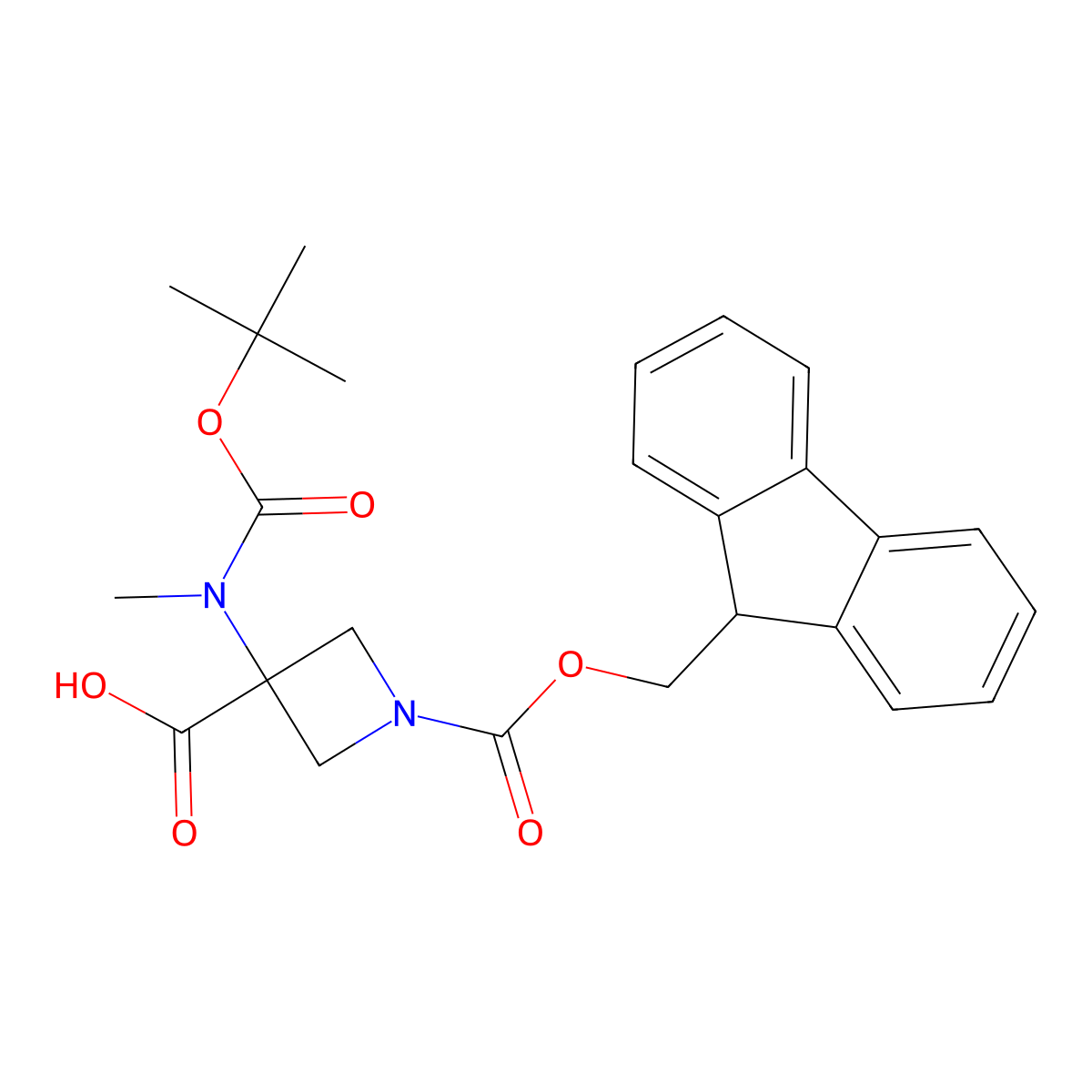 3-{[(tert-butoxy)carbonyl](methyl)amino}-1-{[(9H-fluoren-9-yl)methoxy]carbonyl}azetidine-3-carboxylic acid molecular structure, CAS 2932441-59-1