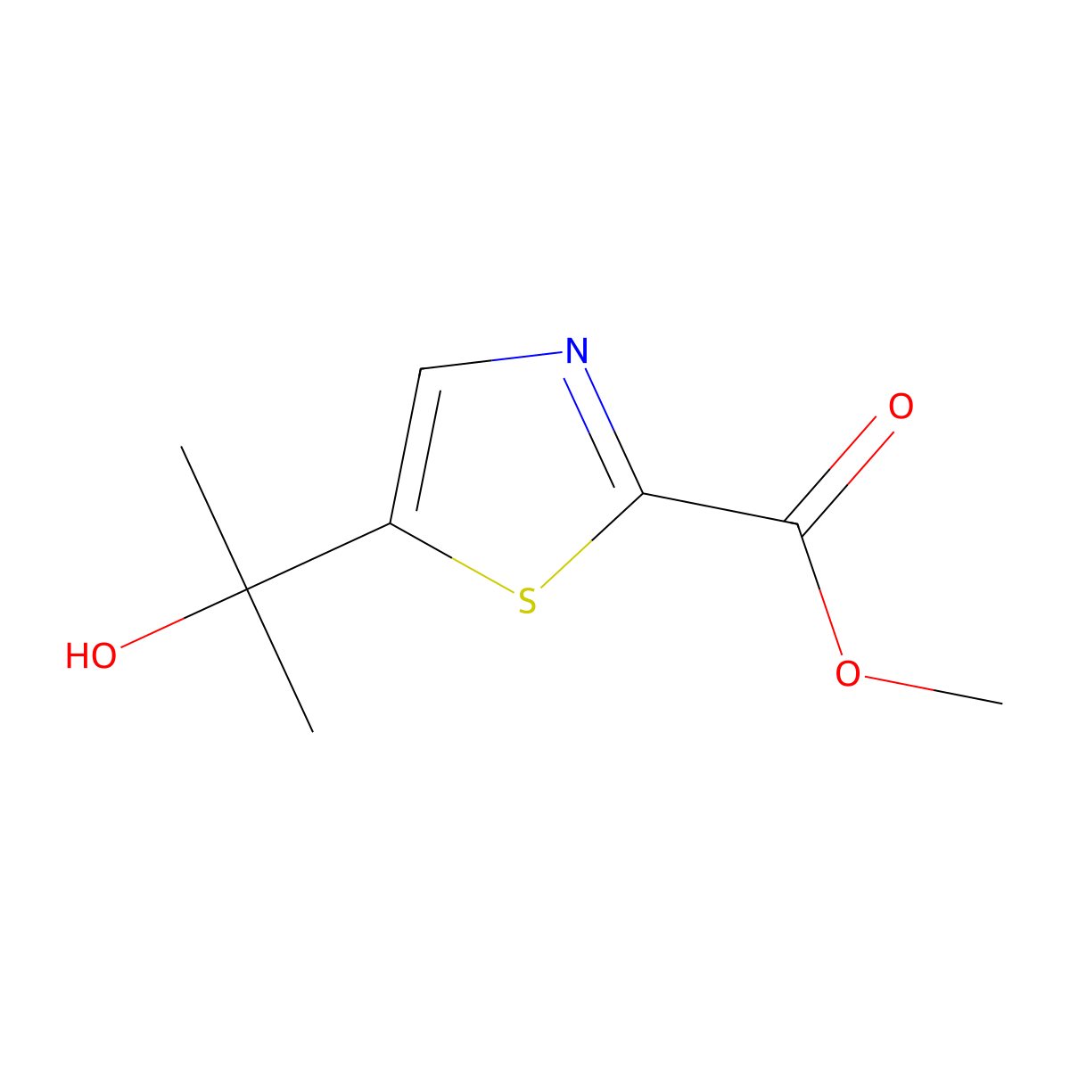 Methyl 5-(2-hydroxypropan-2-yl)-1,3-thiazole-2-carboxylate molecular structure, CAS 2932441-66-0
