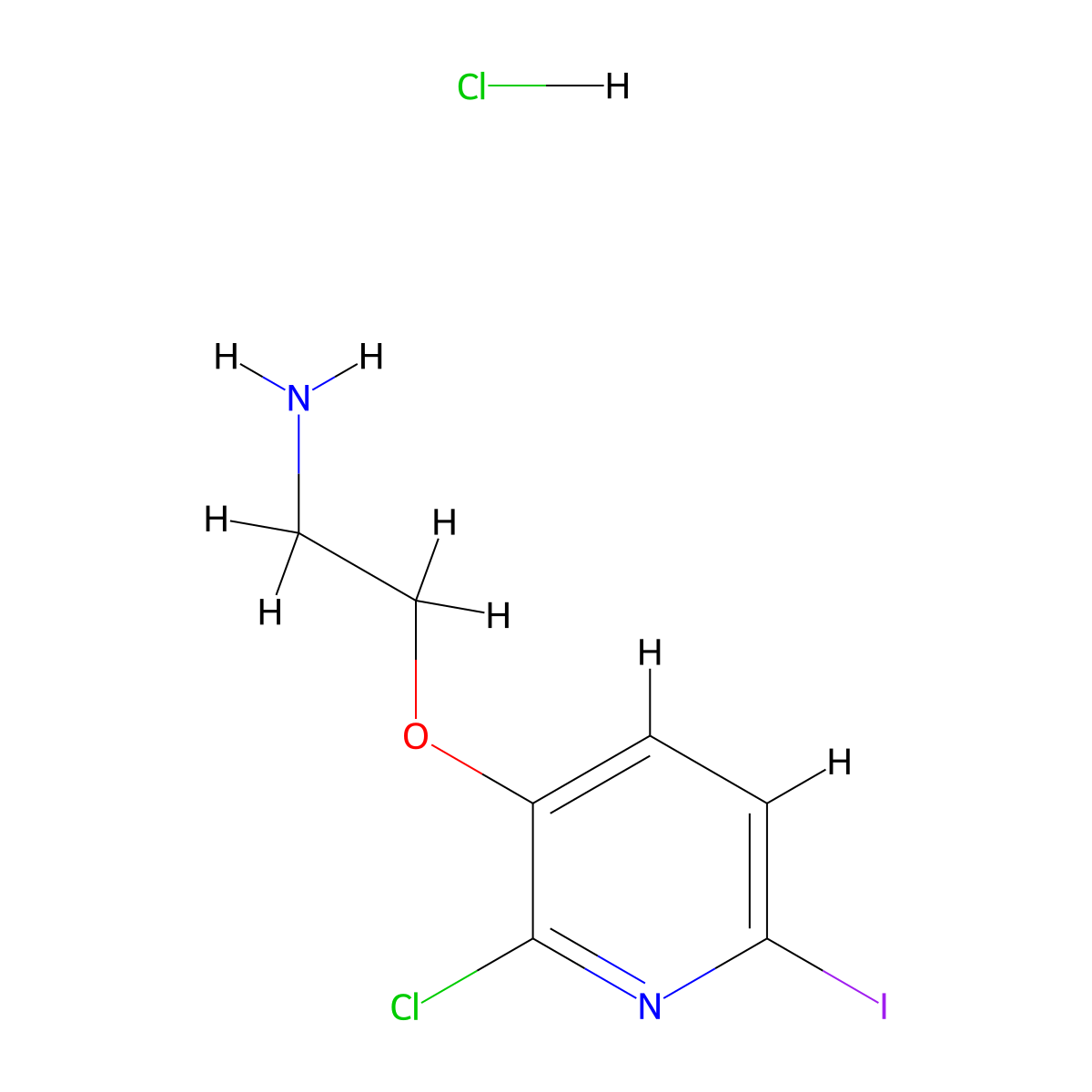 2-[(2-Chloro-6-iodopyridin-3-yl)oxy]ethan-1-amine hydrochloride molecular structure, CAS 2932441-75-1