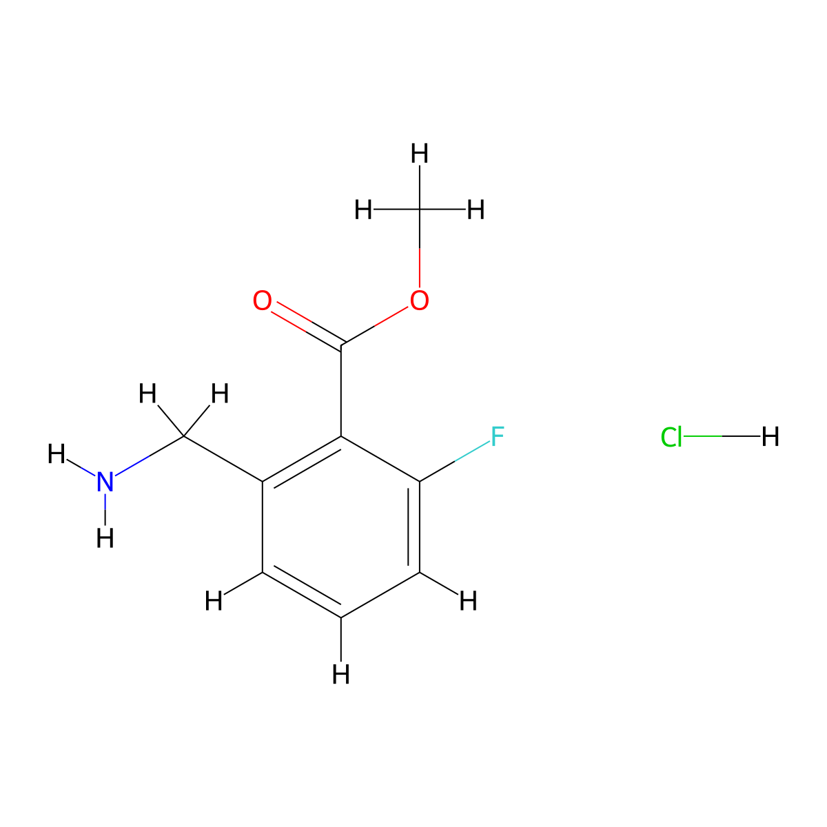 Methyl 2-(aminomethyl)-6-fluorobenzoate hydrochloride molecular structure, CAS 2932441-79-5