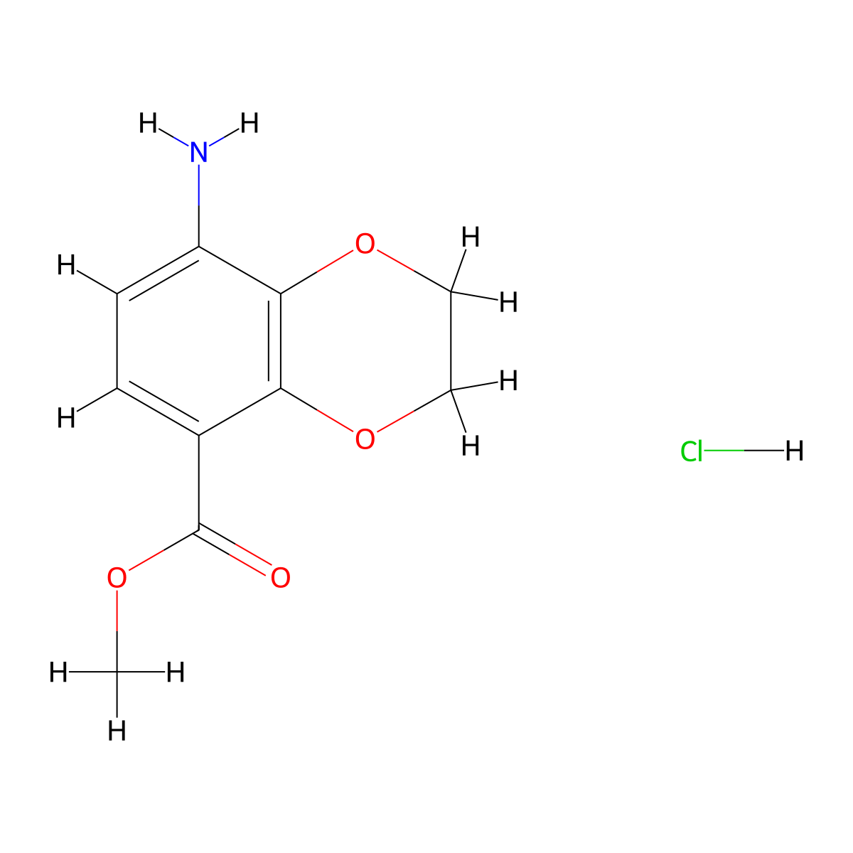 Methyl 8-amino-2,3-dihydro-1,4-benzodioxine-5-carboxylate hydrochloride molecular structure, CAS 2932441-83-1