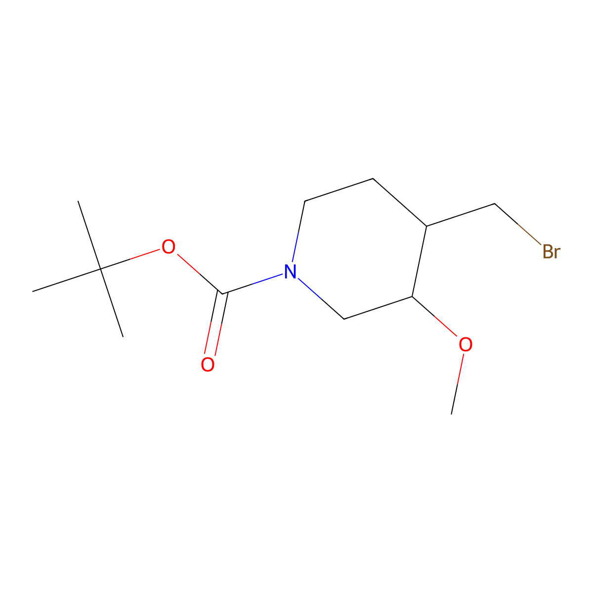 Tert-butyl 4-(bromomethyl)-3-methoxypiperidine-1-carboxylate molecular structure, CAS 2932442-11-8