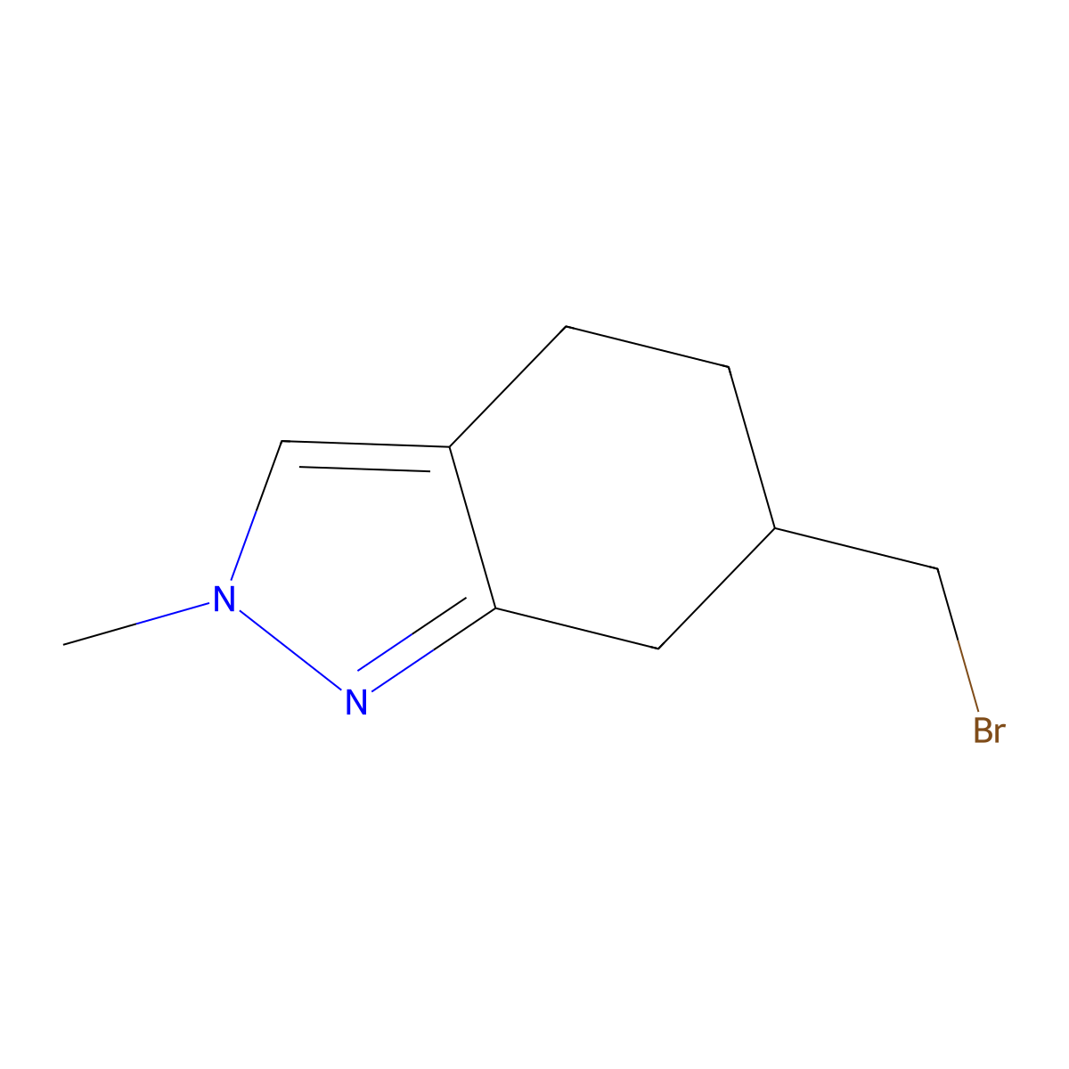 6-(bromomethyl)-2-methyl-4,5,6,7-tetrahydro-2H-indazole molecular structure, CAS 2932443-00-8