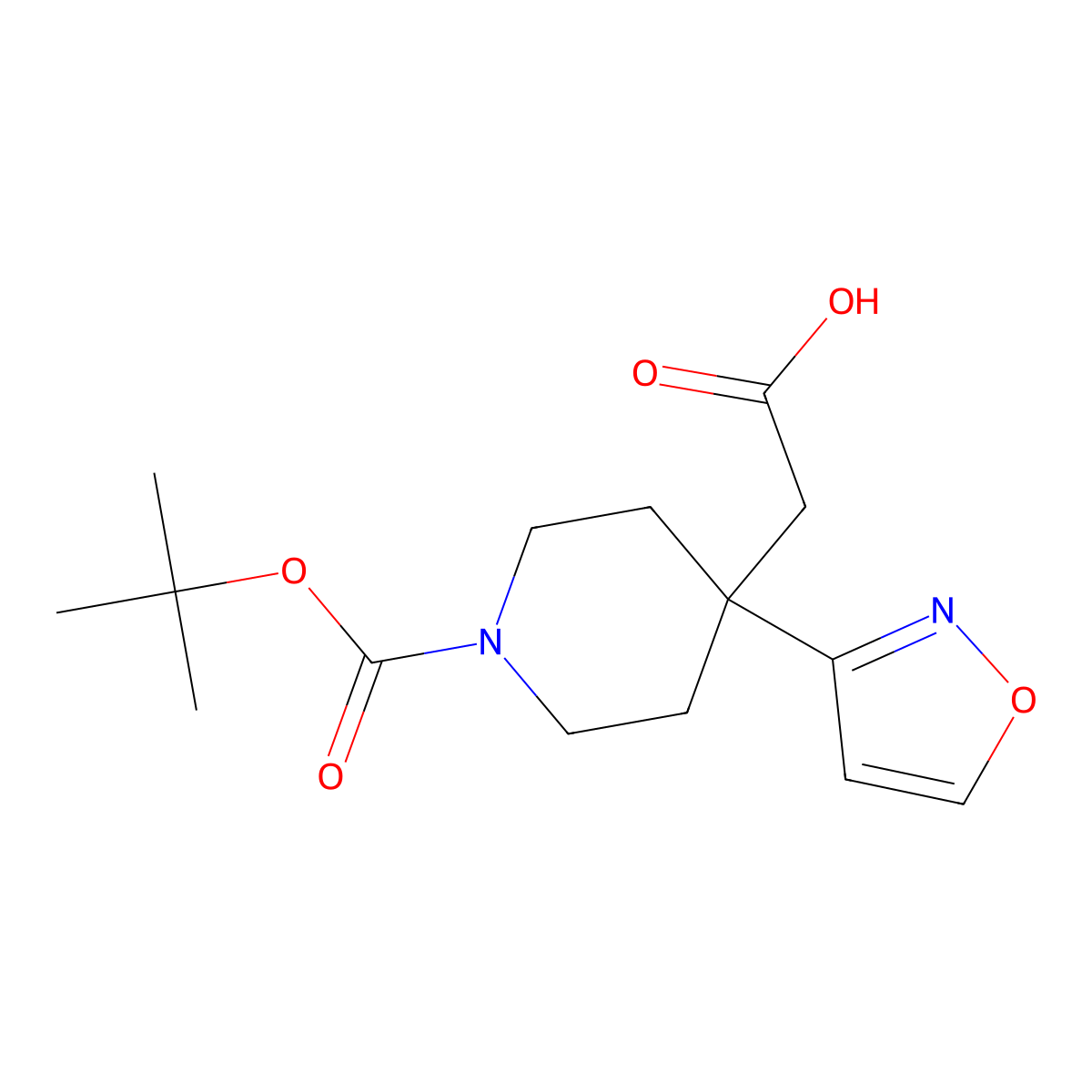 2-{1-[(Tert-butoxy)carbonyl]-4-(1,2-oxazol-3-yl)piperidin-4-yl}acetic acid molecular structure, CAS 2932443-07-5