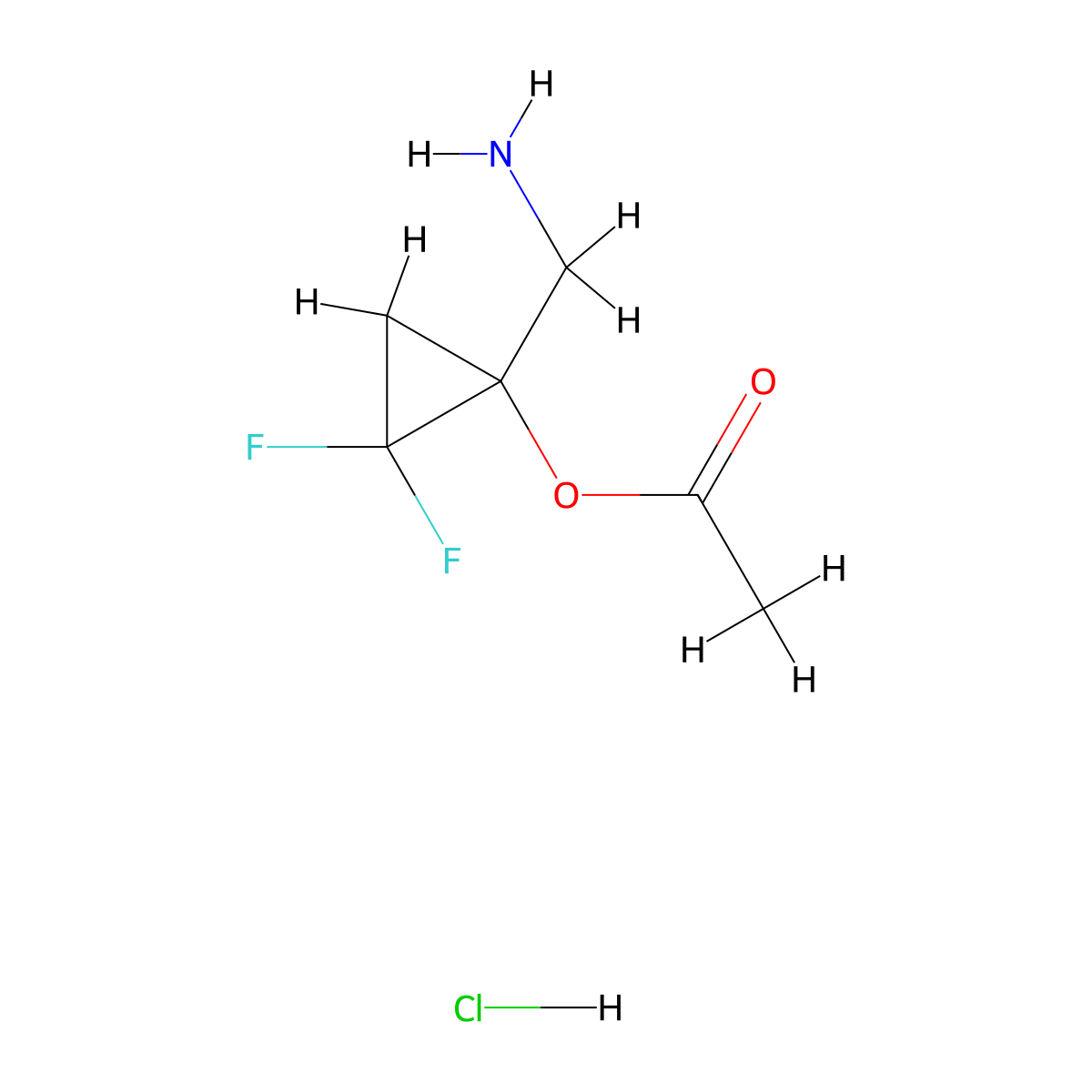 1-(Aminomethyl)-2,2-difluorocyclopropyl acetate hydrochloride molecular structure, CAS 2932443-25-7