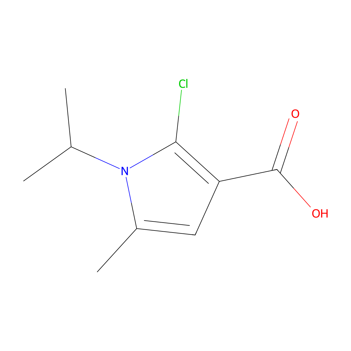 2-chloro-5-methyl-1-(propan-2-yl)-1H-pyrrole-3-carboxylic acid molecular structure, CAS 2932443-38-2
