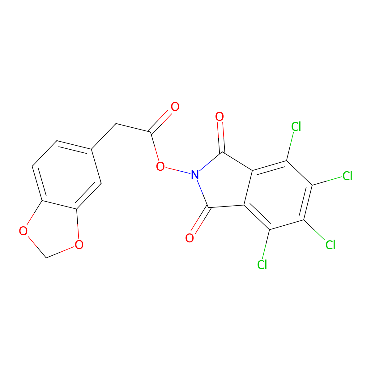 4,5,6,7-tetrachloro-1,3-dioxo-2,3-dihydro-1H-isoindol-2-yl 2-(1,3-dioxaindan-5-yl)acetate molecular structure, CAS 2932443-55-3