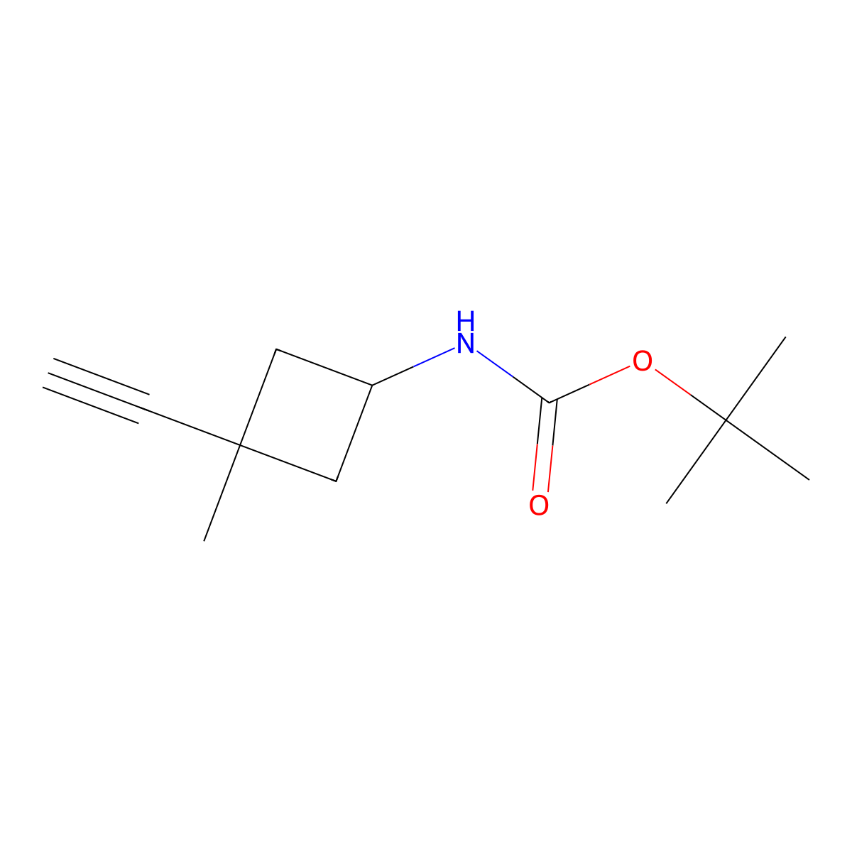 tert-butyl N-(3-ethynyl-3-methylcyclobutyl)carbamate molecular structure, CAS 2932443-59-7