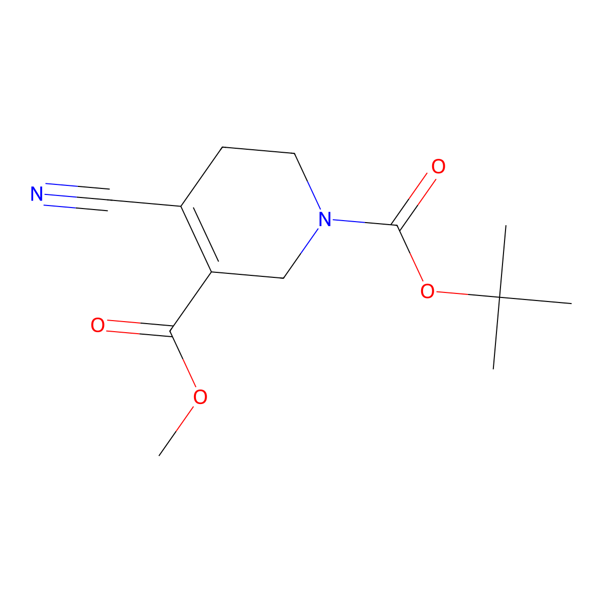 1-Tert-butyl 3-methyl 4-cyano-1,2,5,6-tetrahydropyridine-1,3-dicarboxylate molecular structure, CAS 2932443-61-1
