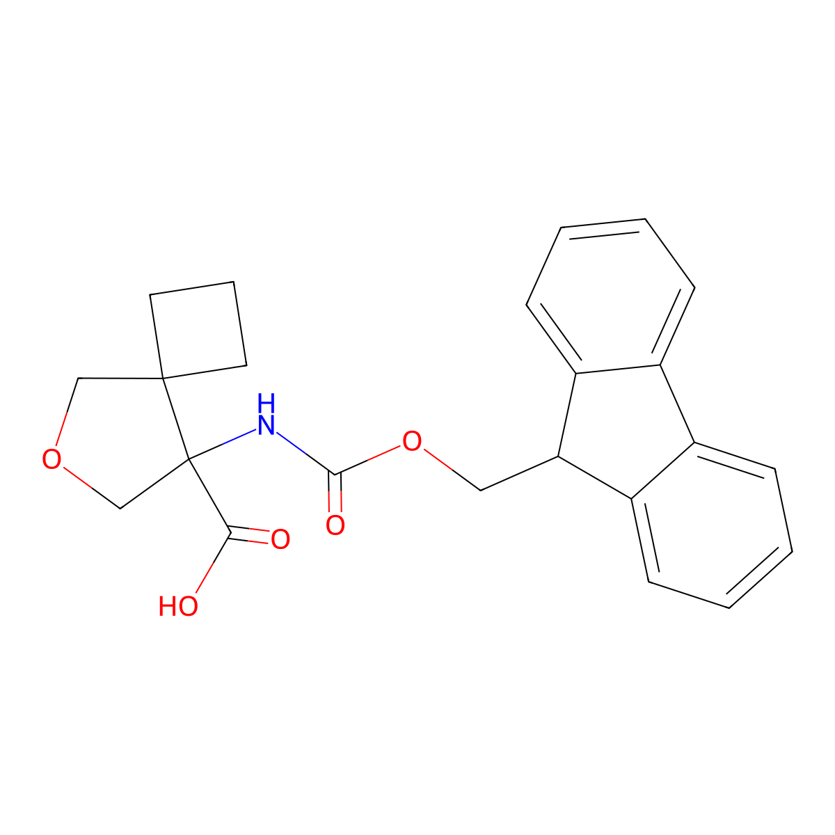 8-({[(9H-fluoren-9-yl)methoxy]carbonyl}amino)-6-oxaspiro[3.4]octane-8-carboxylic acid molecular structure, CAS 2932443-73-5