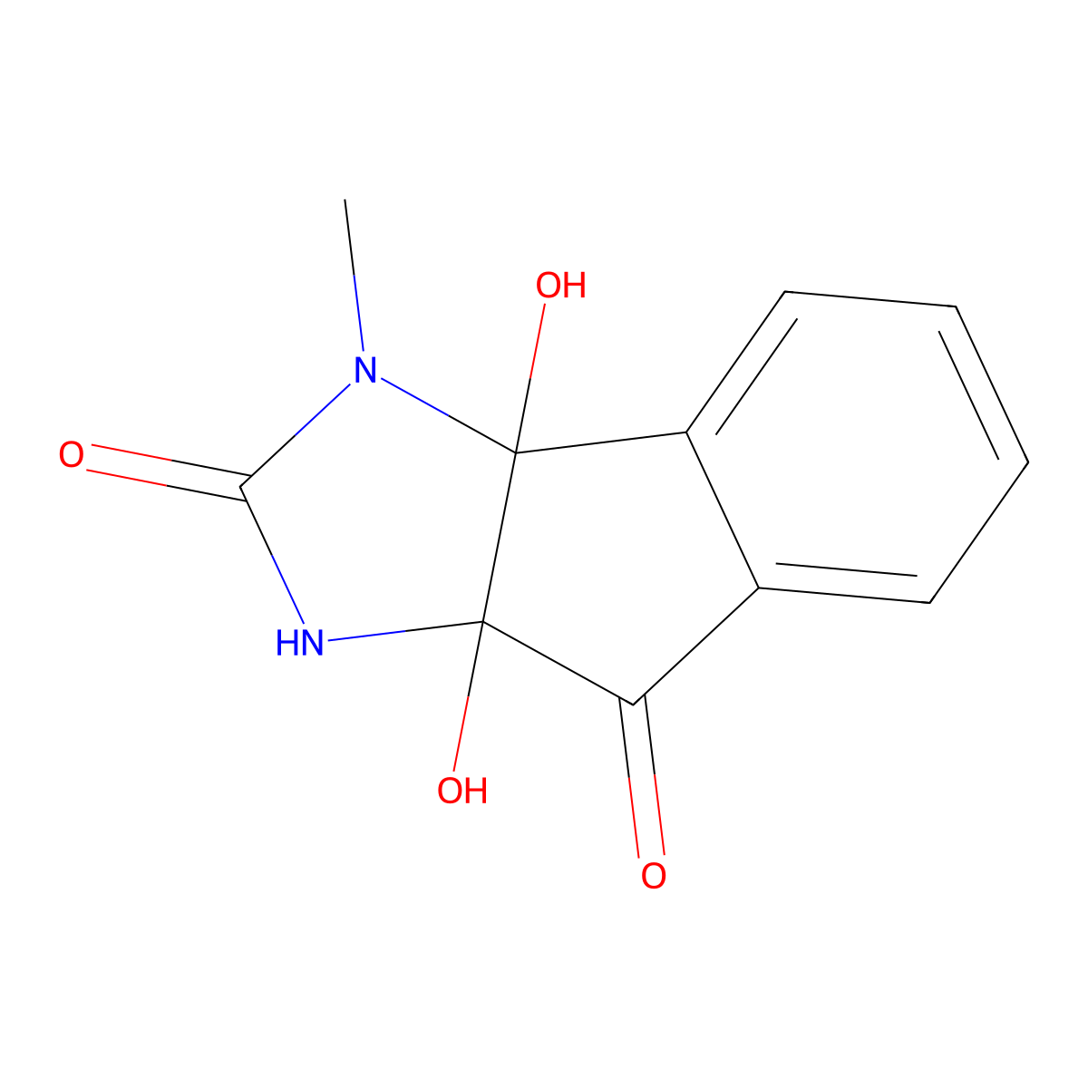 3a,8a-Dihydroxy-3-methyl-1,3,3a,8a-tetrahydroindeno[1,2-d]imidazole-2,8-dione molecular structure, CAS 29328-08-3