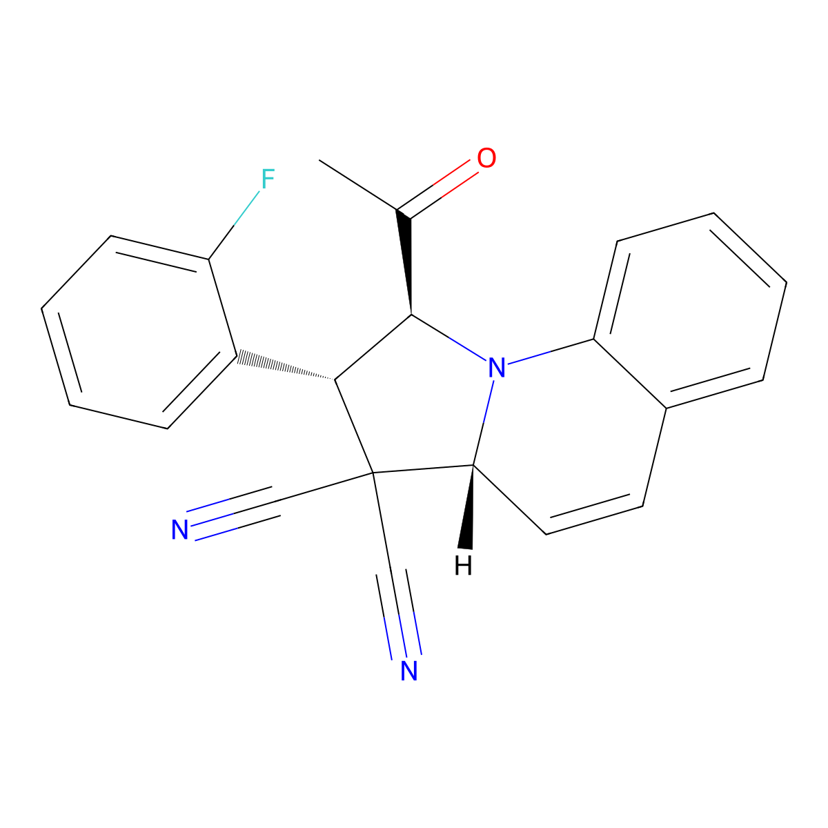 (1S,2R,3aR)-1-acetyl-2-(2-fluorophenyl)-2,3a-dihydro-1H-pyrrolo[1,2-a]quinoline-3,3-dicarbonitrile molecular structure, CAS 293293-82-0