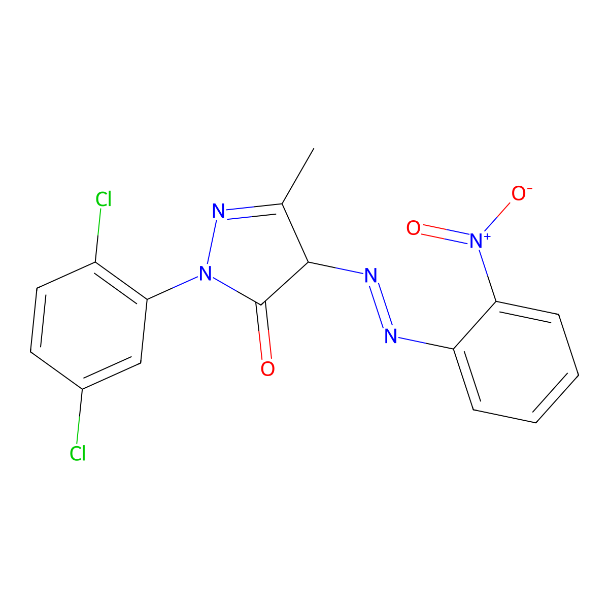 3H-Pyrazol-3-one, 2-(2,5-dichlorophenyl)-2,4-dihydro-5-methyl-4-[2-(2-nitrophenyl)diazenyl]- molecular structure, CAS 29330-49-2